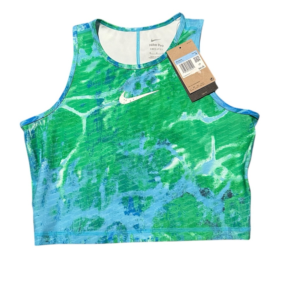 NWT Nike Pro Green Blue and White crop top tank top - Picture 1 of 3